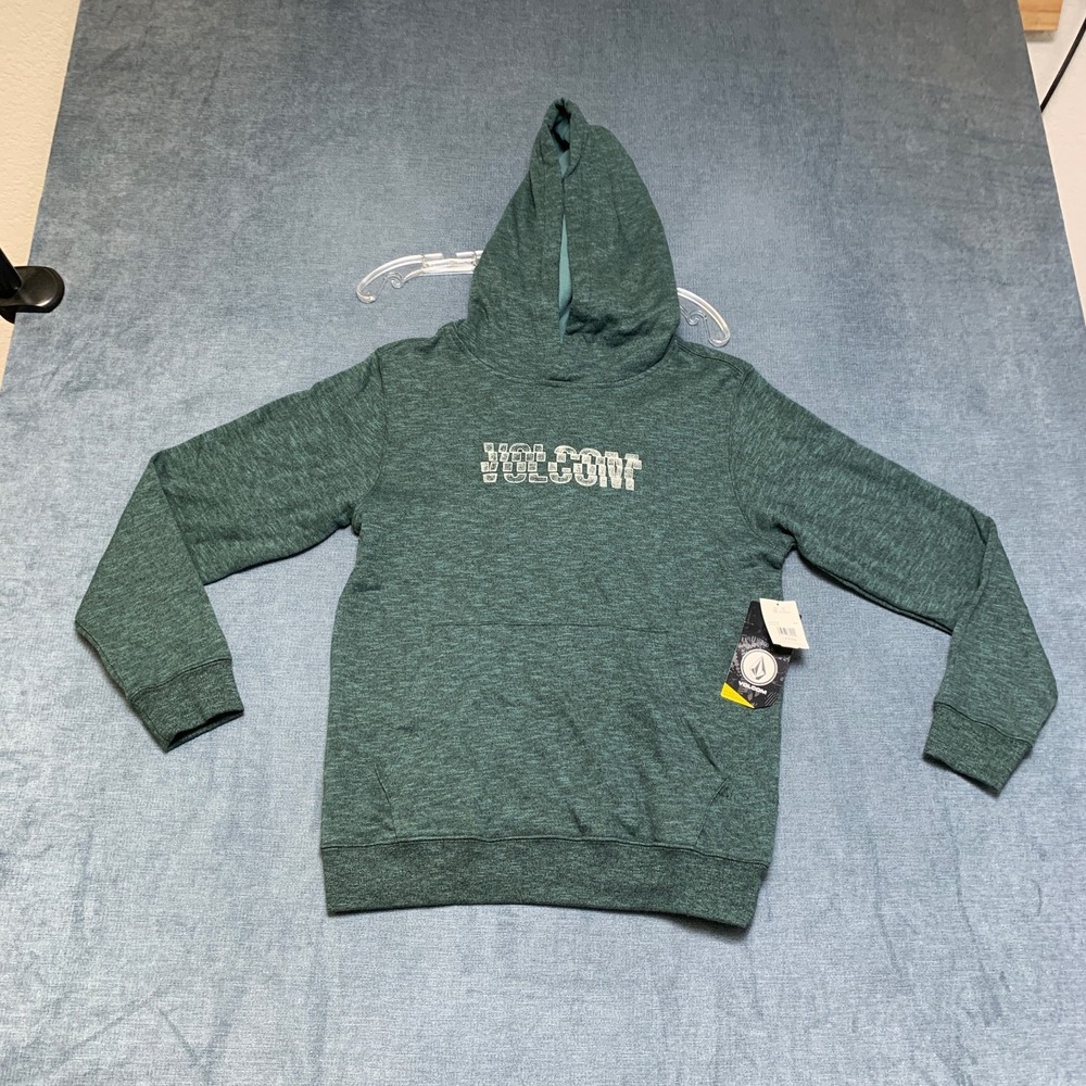 Volcom Slicer Hoodie Boys Large Green Fleece Lined Kangaroo Pocket Raglan Sleeve